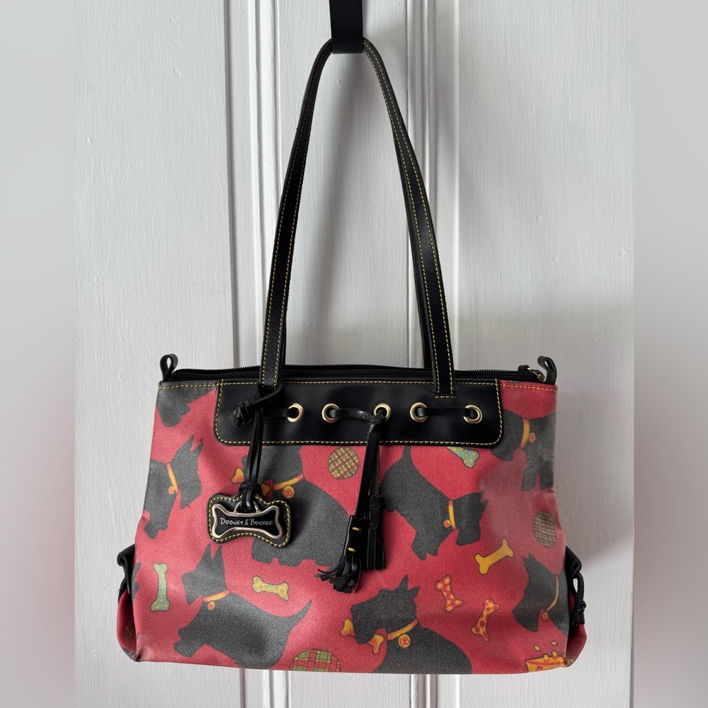 Dooney & Bourke Leather and Coated Canvas Scottie Dog Print Large Purse/Tote